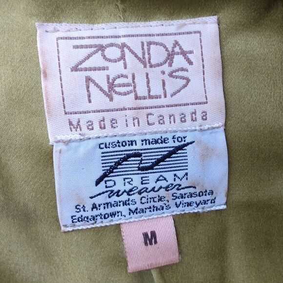 EUC VINTAGE ZONDA NELLIS Blue/Gray Satin with Olive Green Shag & Velvet Trim M - Picture 11 of 11